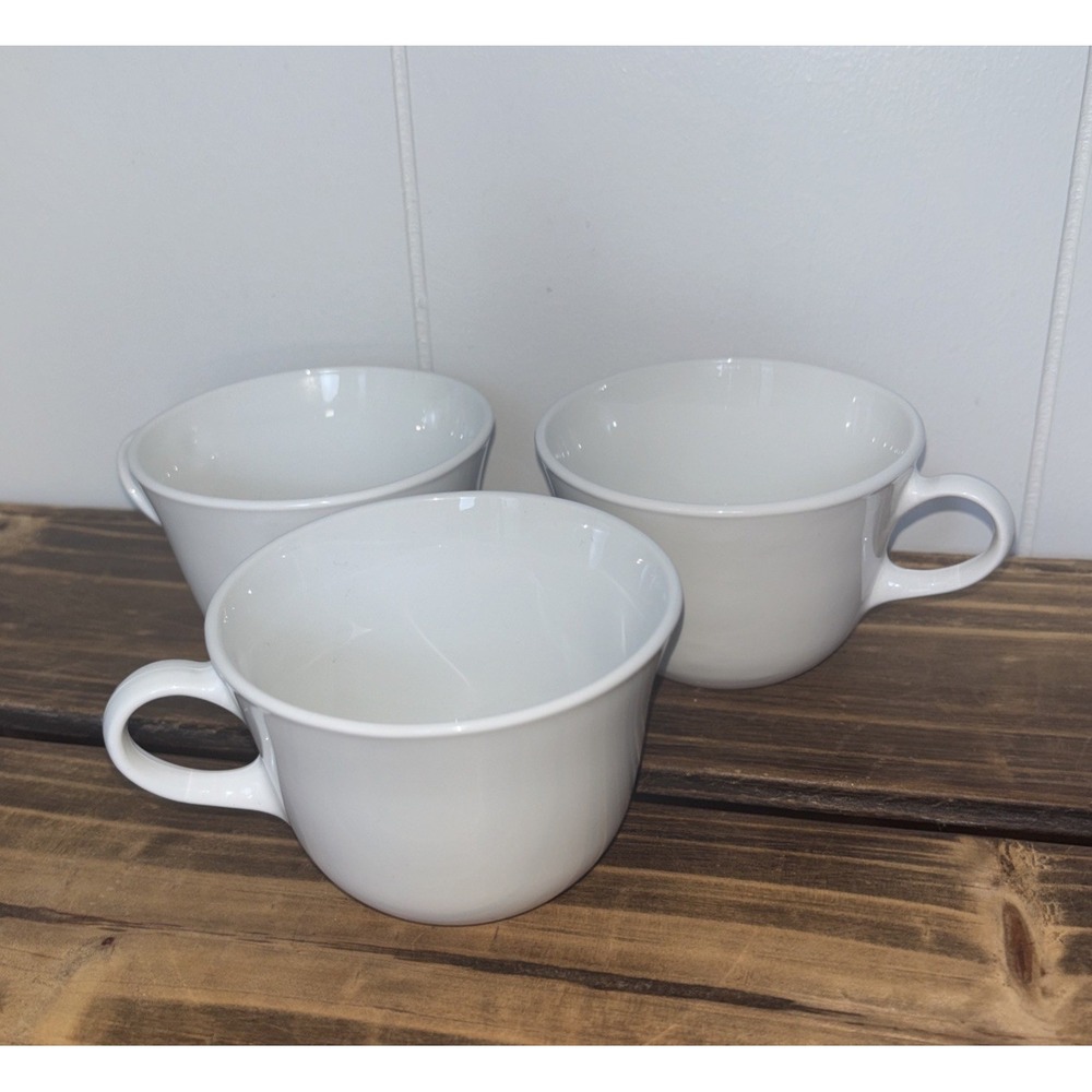 Vtg Set of 3 Corelle Corning Plain White Coffee Tea Cups